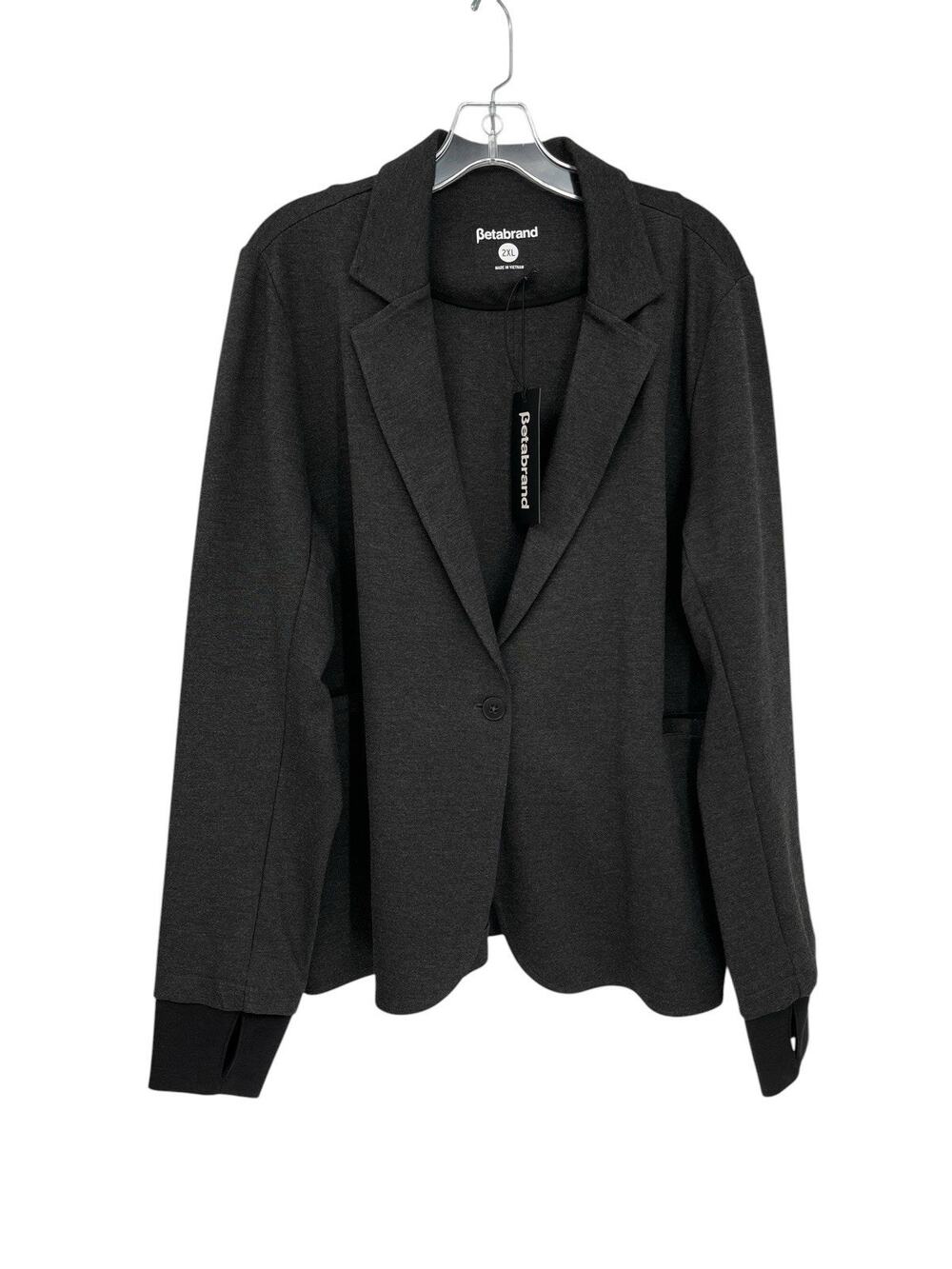NWT Betabrand Active Ponte Blazer Gray Knit Jacket Thumbhole Cuffs Size 2XL